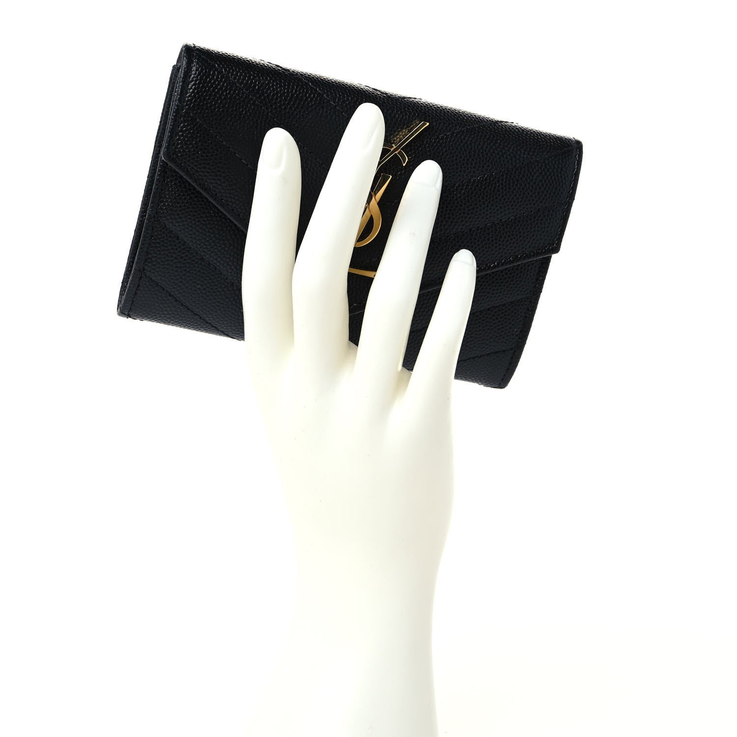 Saint Laurent Grain De Poudre Matelasse Chevron Small Monogram Envelope Wallet Black 2 of 6