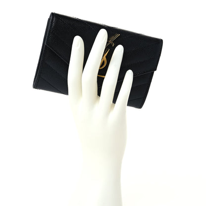 Saint Laurent Grain De Poudre Matelasse Chevron Small Monogram Envelope Wallet Black 2 of 6