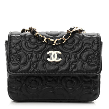 Chanel Lambskin Camellia Embossed Chain Belt Bag Black 1 of 12