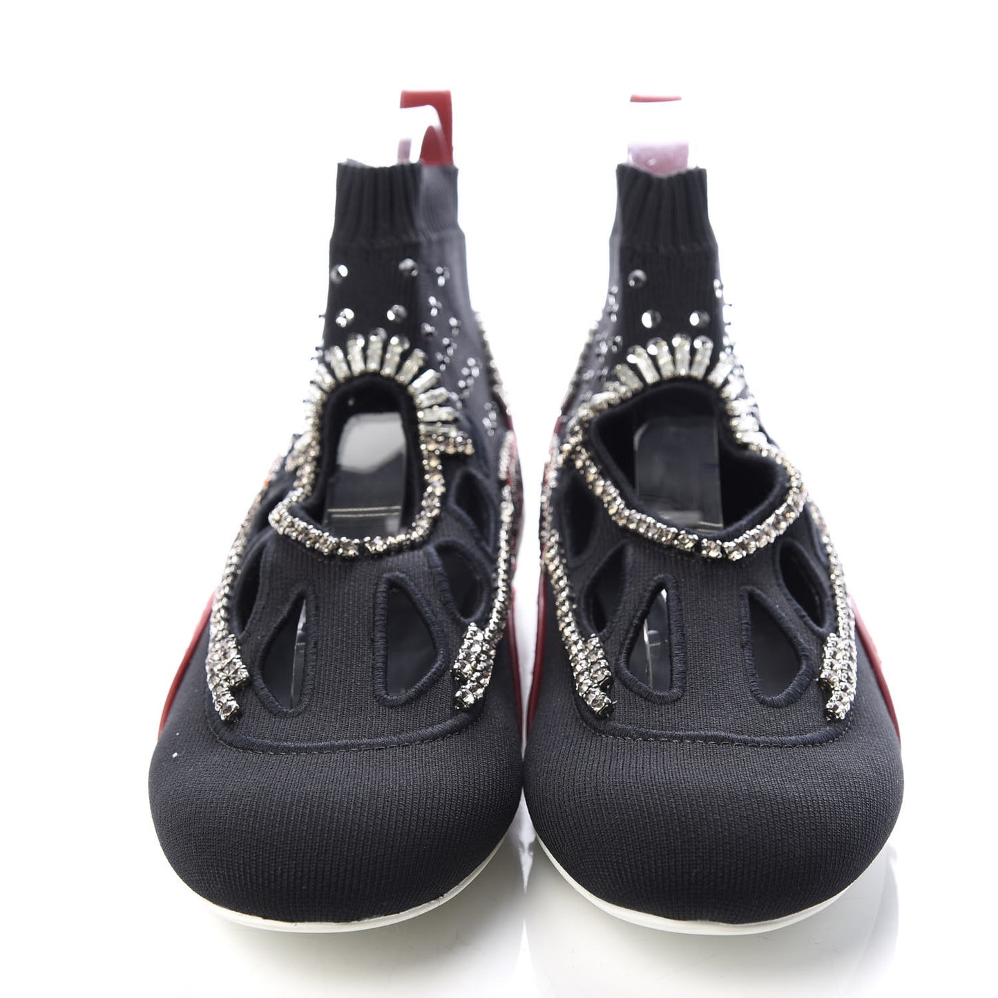 Calfskin Crystal Mesh Knit Cutout Odissey Sock Sneakers 38.5 Black Water