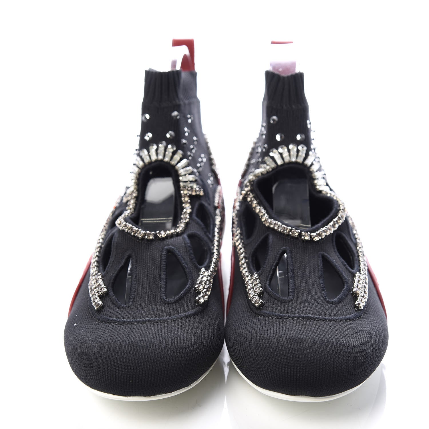 Valentino Garavani Calfskin Crystal Mesh Knit Cutout Odissey Sock Sneakers 38.5 Black Water 2 of 9