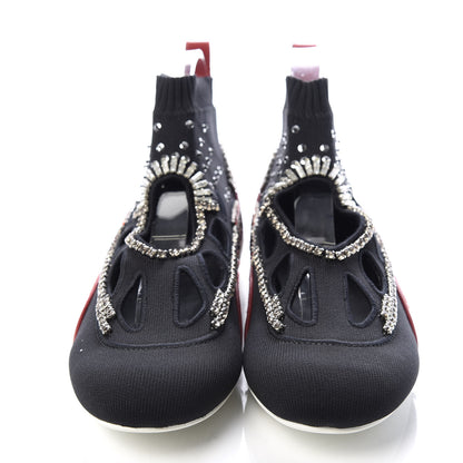 Valentino Garavani Calfskin Crystal Mesh Knit Cutout Odissey Sock Sneakers 38.5 Black Water 2 of 9