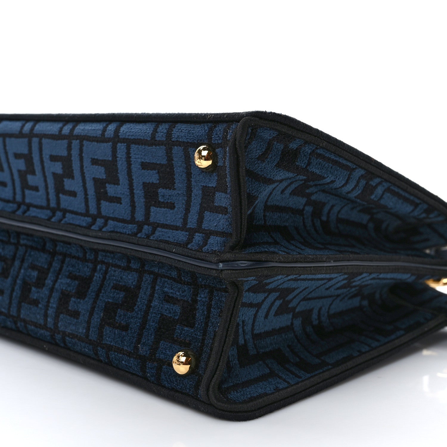 Fendi Chenille Vitello Seta FF Medium Peekaboo I SEE U Satchel Blue Black 10 of 12