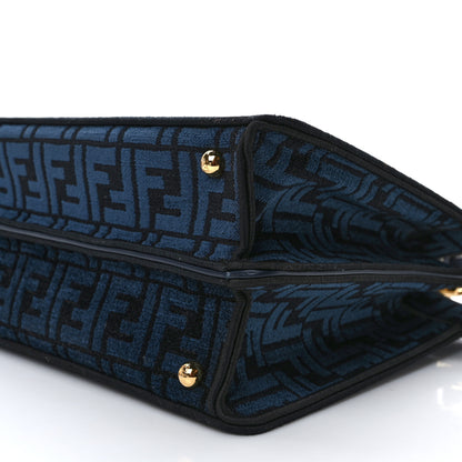 Fendi Chenille Vitello Seta FF Medium Peekaboo I SEE U Satchel Blue Black 10 of 12