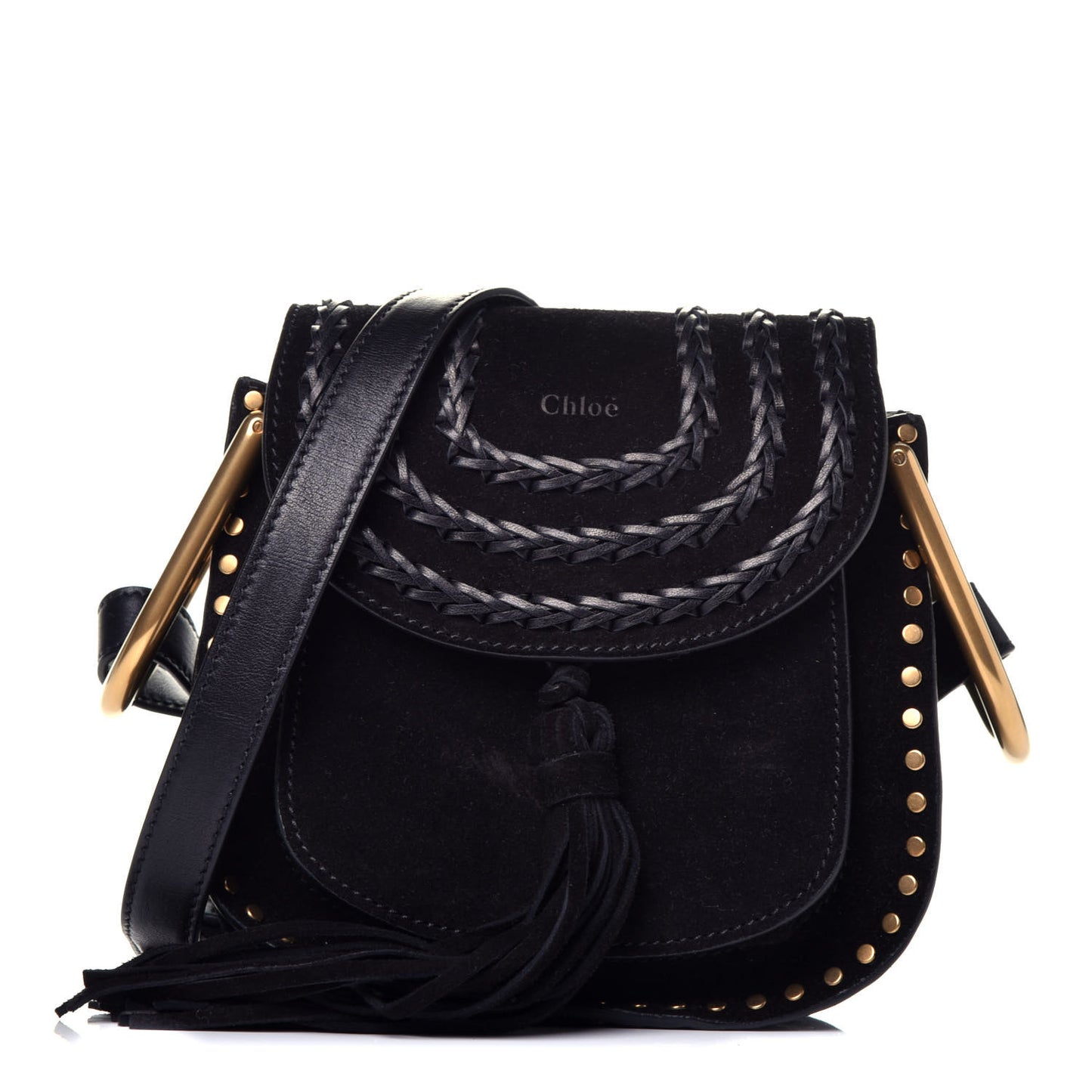 Suede Calfskin Braided Mini Hudson Shoulder Bag Black