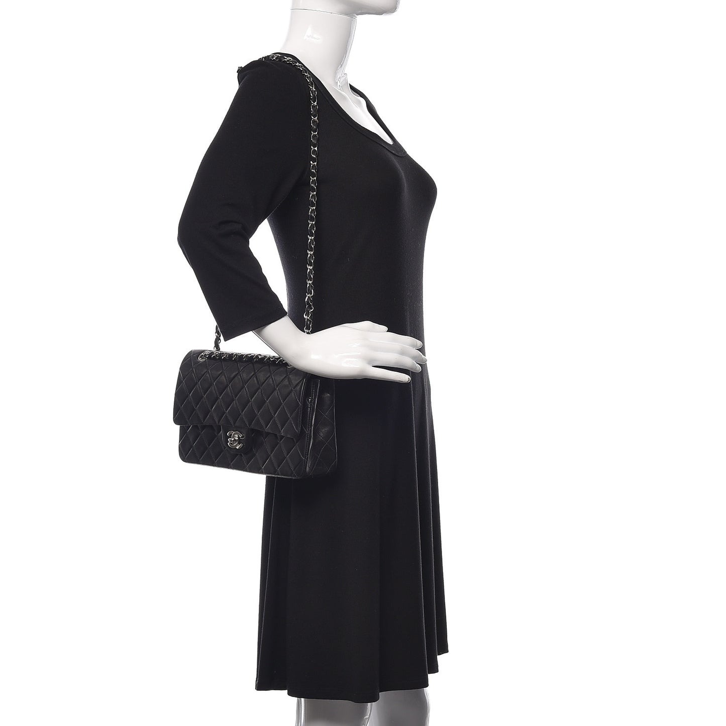 Lambskin Quilted Medium Double Flap Black