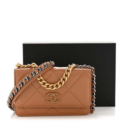 Chanel Lambskin Quilted Chanel 19 Wallet On Chain WOC Brown 15 of 15