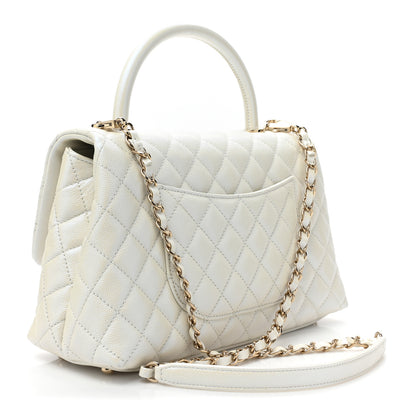 Chanel Iridescent Caviar Quilted Small Coco Handle Flap White 3 of 15