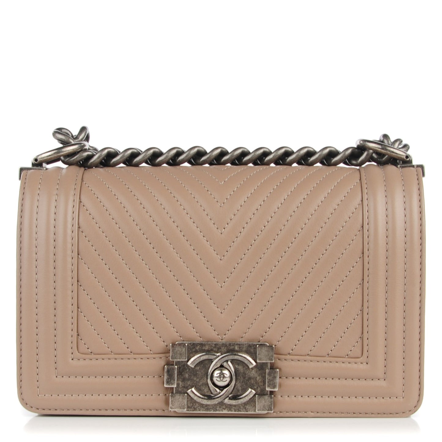 Calfskin Chevron Quilted Small Boy Flap Beige