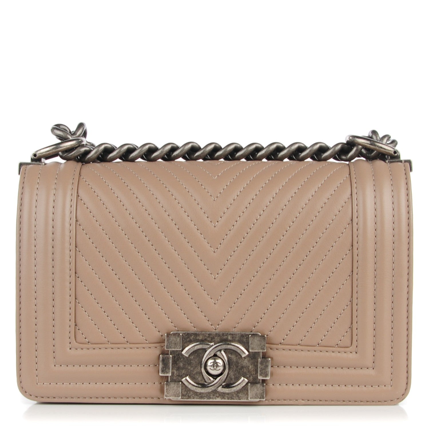 Chanel Calfskin Chevron Quilted Small Boy Flap Beige 1 of 8