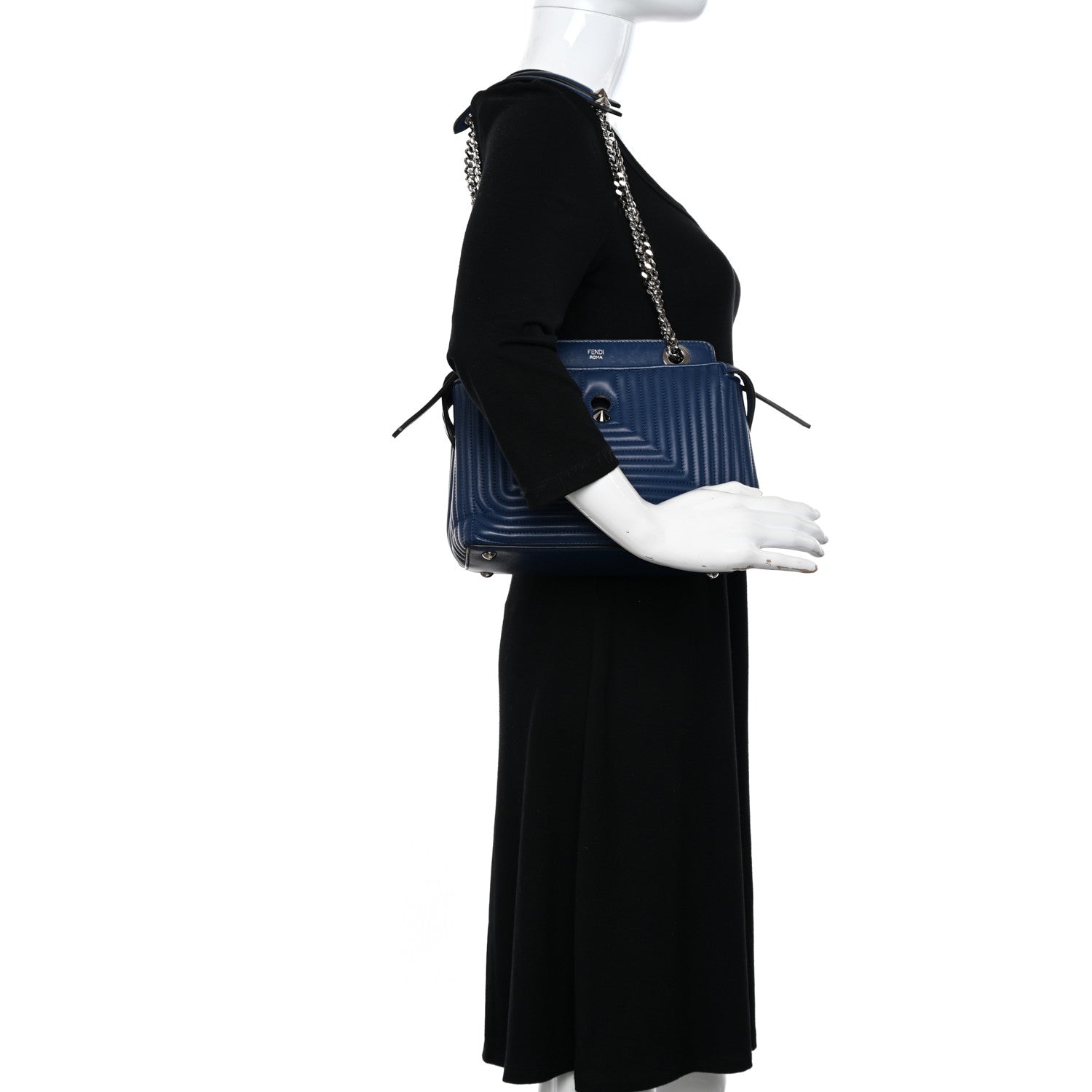 Fendi Shiny Nappa Trapuntata Chain Small DotCom Click Chain Satchel Blue 2 of 13