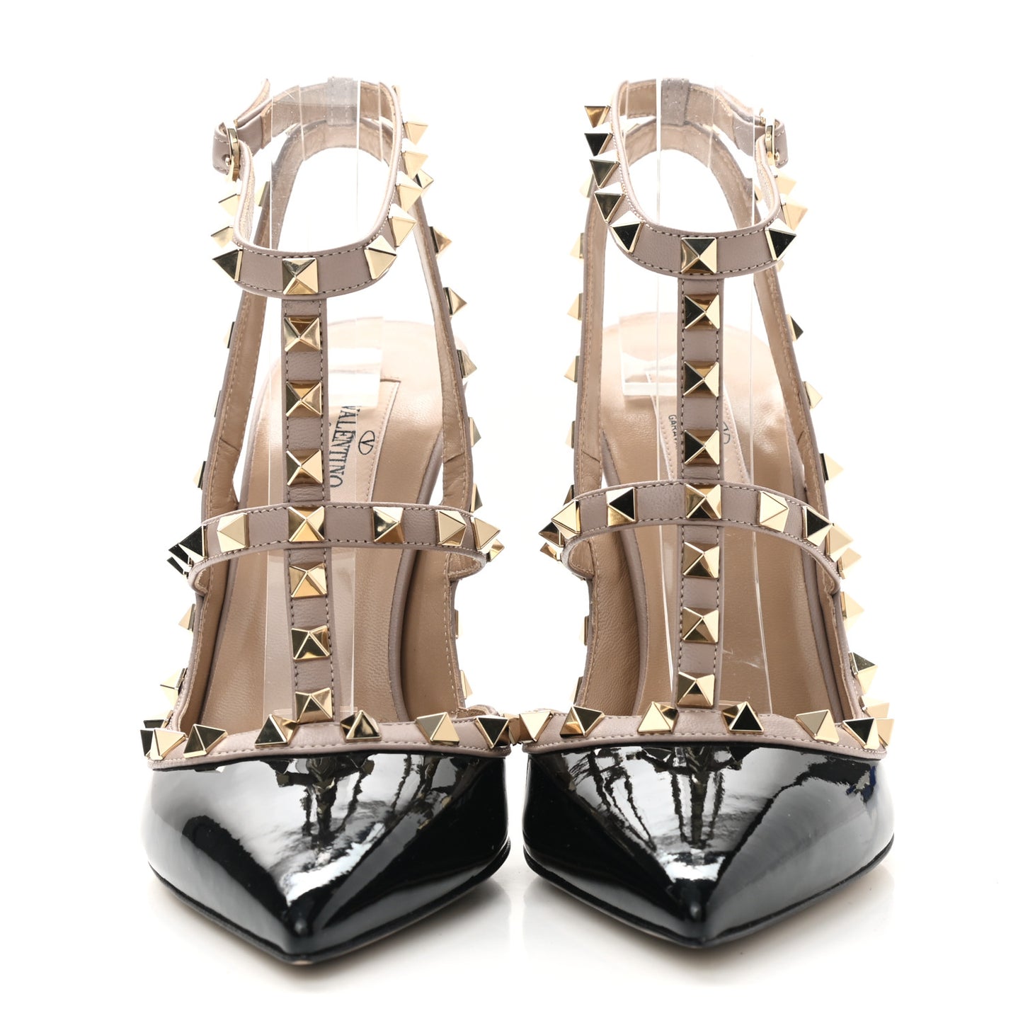 Patent Nappa Rockstud Ankle Strap 100mm Pumps 38 Black Poudre