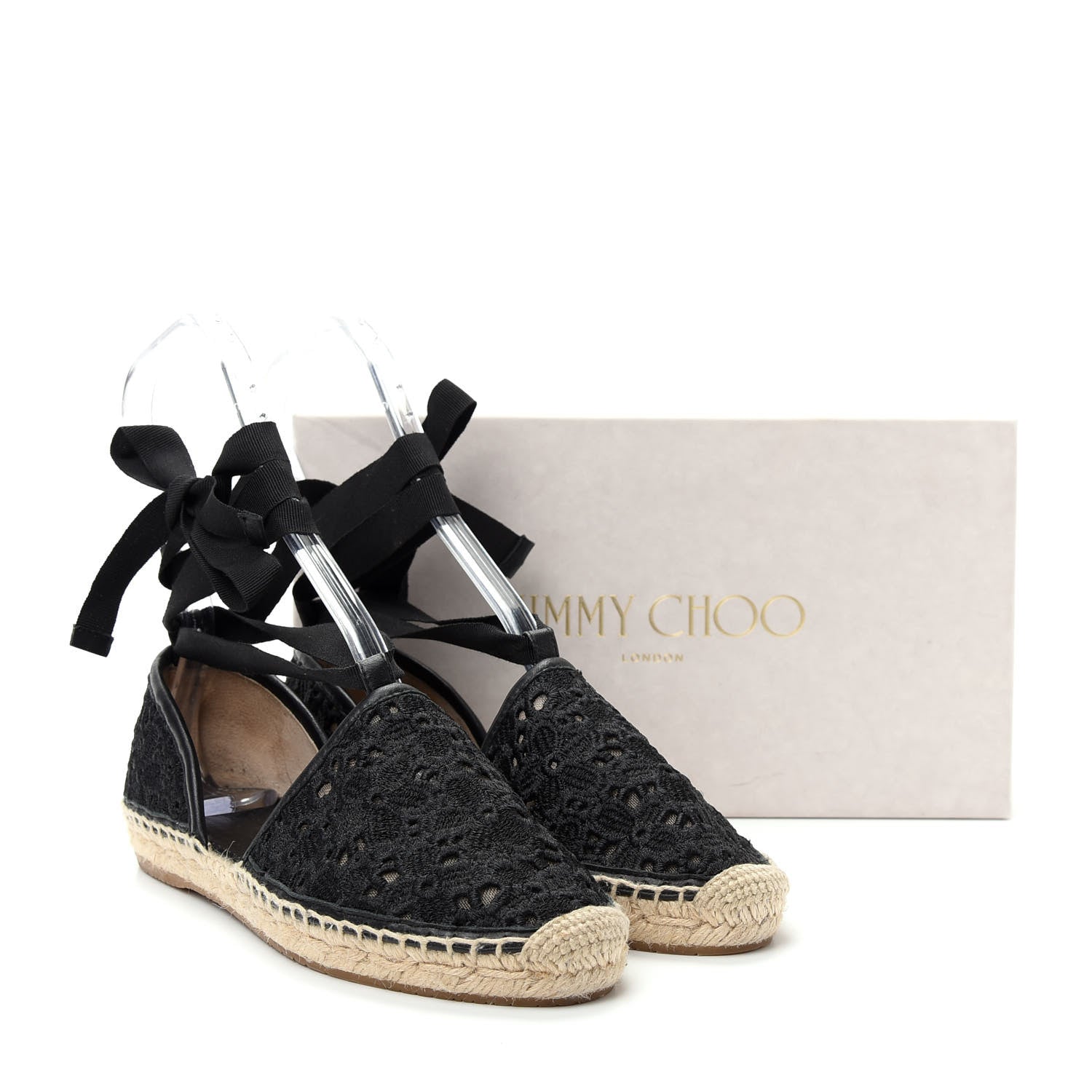 Jimmy Choo Embroidered Lace Dolphin Espadrille Flats 37 Black 10 of 10