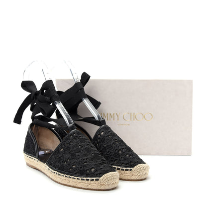 Jimmy Choo Embroidered Lace Dolphin Espadrille Flats 37 Black 10 of 10