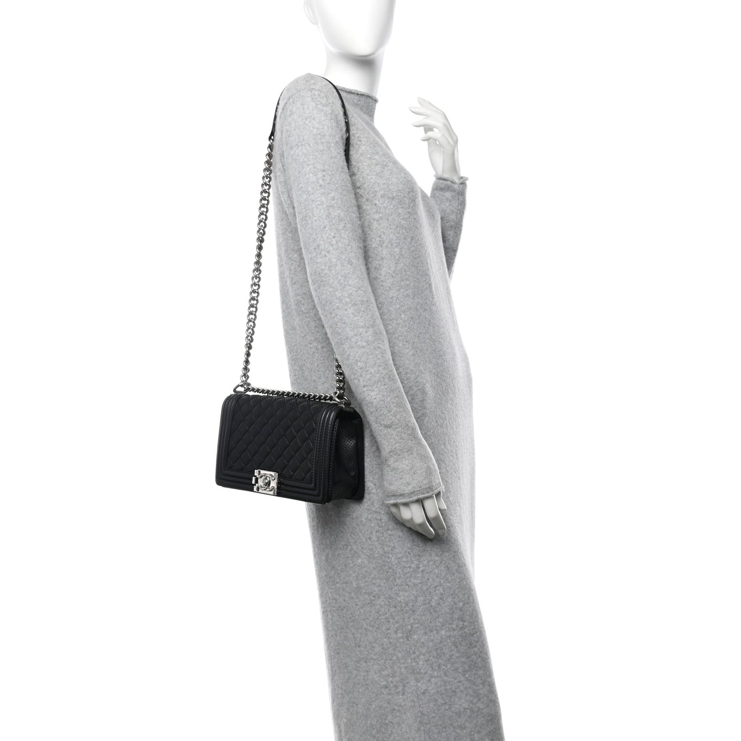 Lambskin Perforated Medium Boy Flap Black
