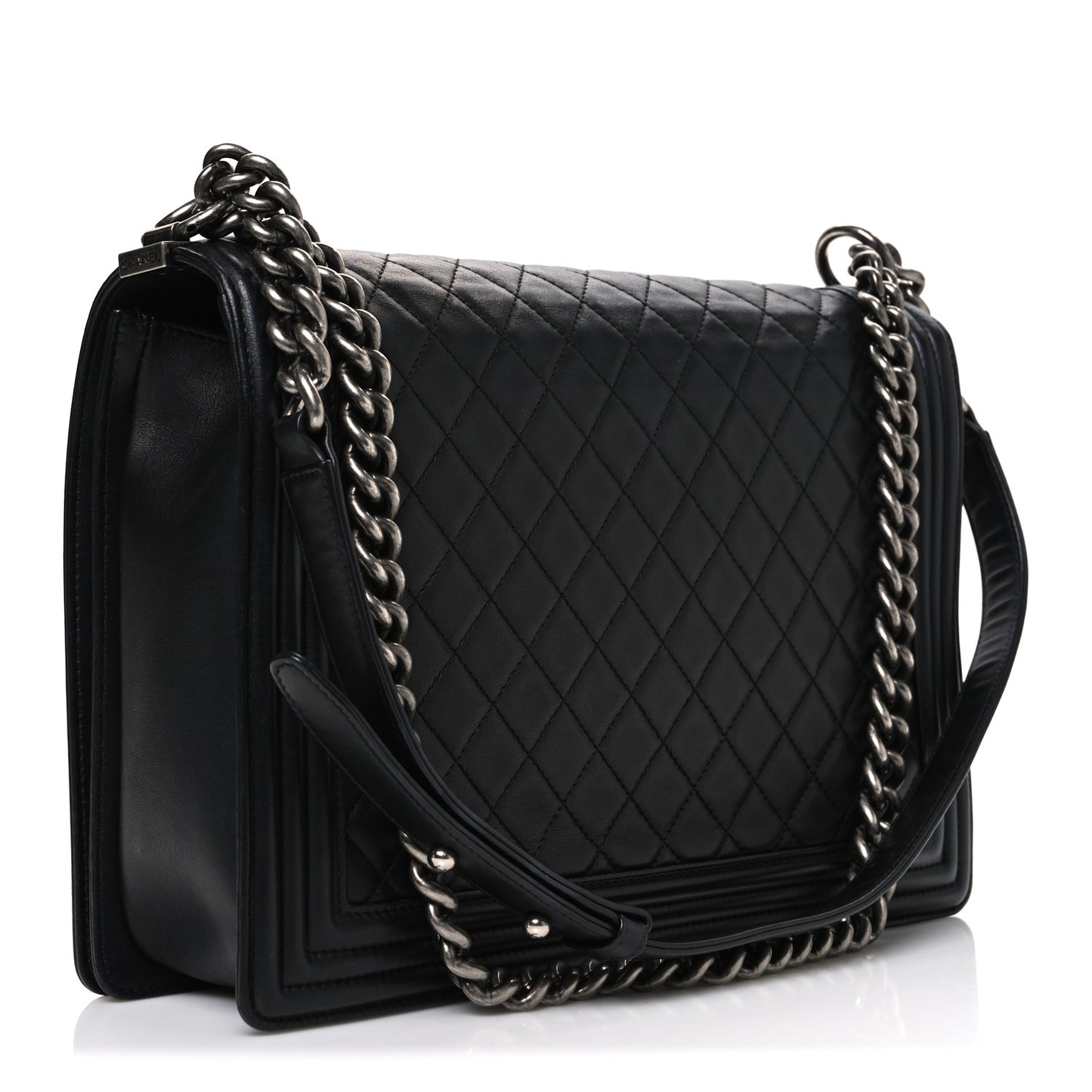 Lambskin Quilted Large Boy Flap Black