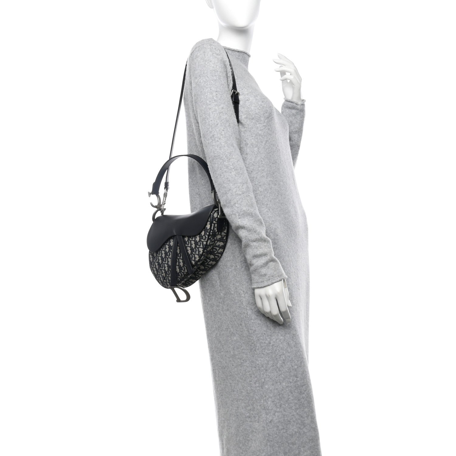 Christian Dior Calfskin Oblique Saddle Bag With Strap Blue 2 of 12
