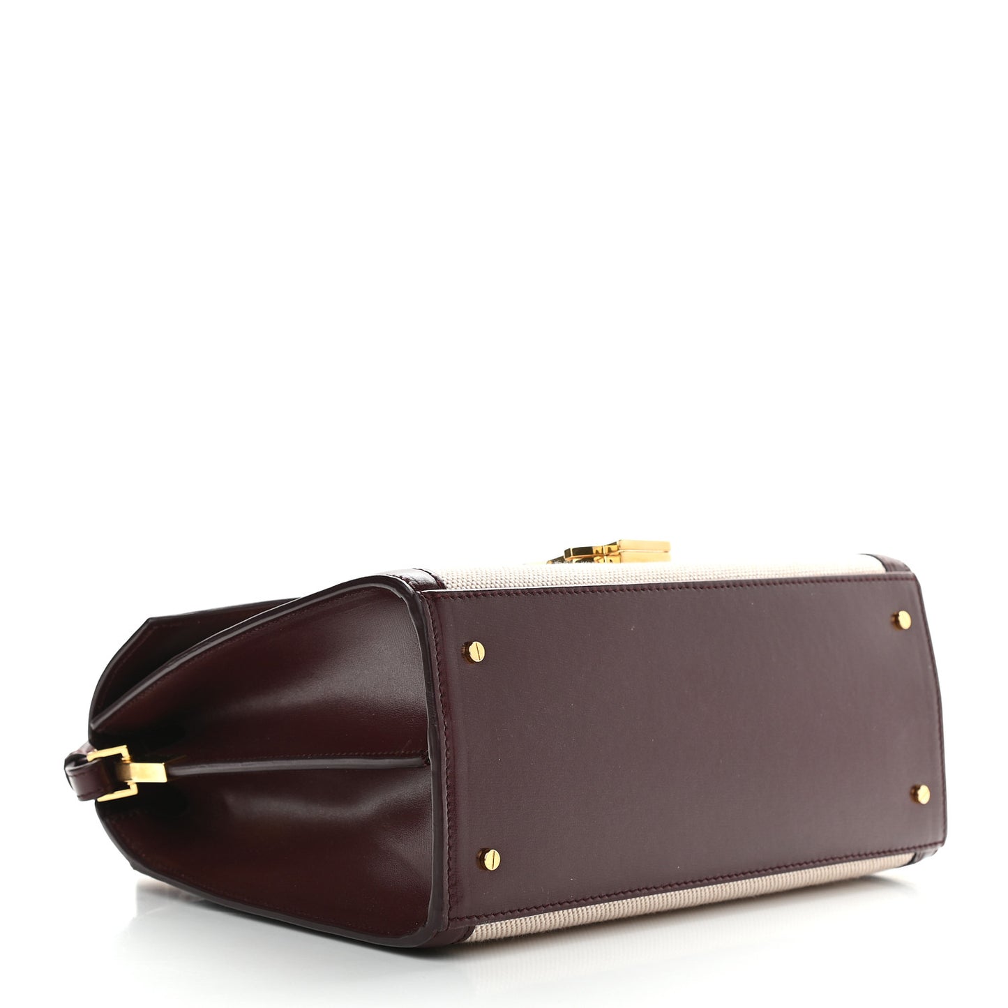 Canvas Calfskin Medium Classic Monogram Cassandra Top Handle Natural Dark Legion Red
