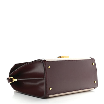 Saint Laurent Canvas Calfskin Medium Classic Monogram Cassandra Top Handle Natural Dark Legion Red 4 of 8