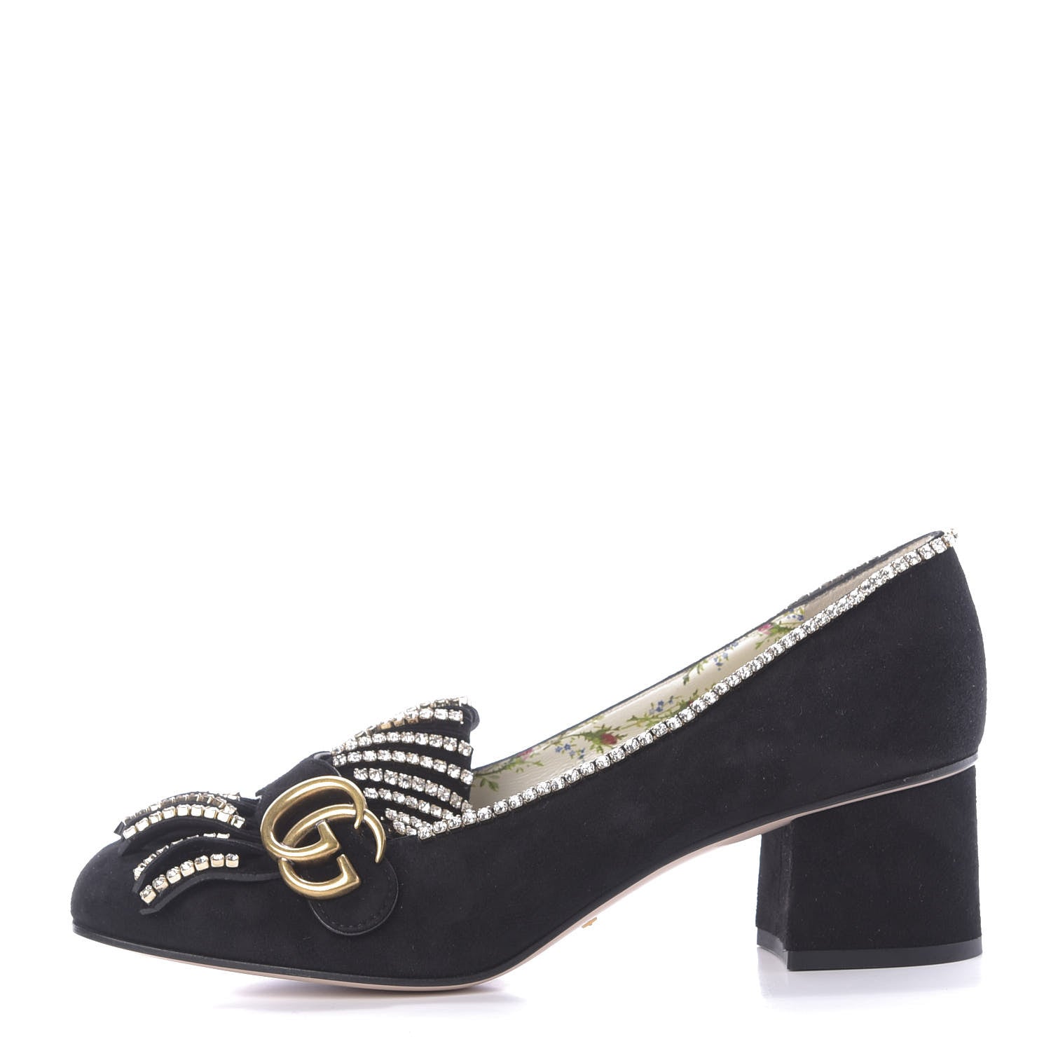 Gucci Kid Scamosciato Crystal GG Marmont Fringe 50mm Loafer Pumps 40.5 Black 1 of 12