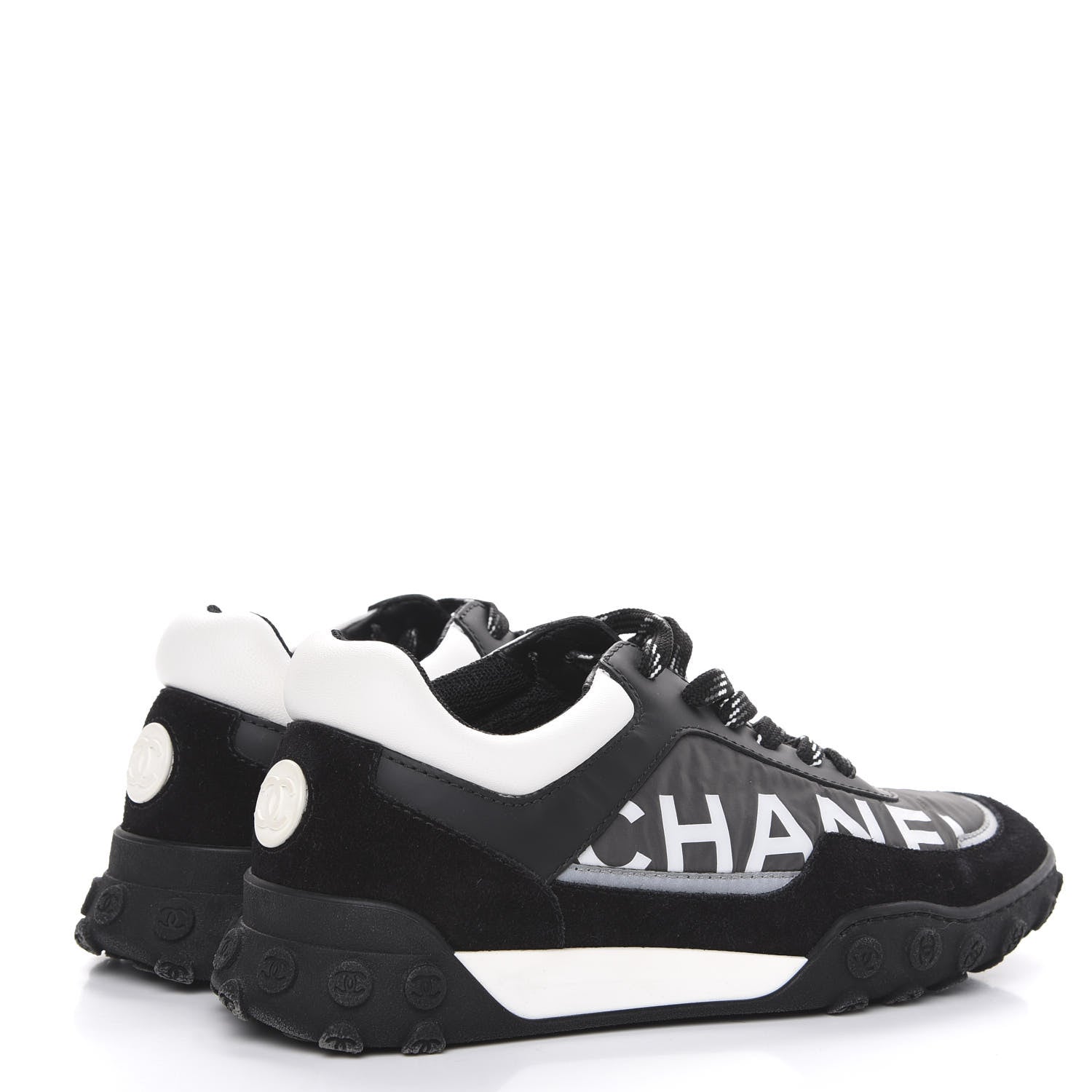 Chanel Nylon Calfskin Suede CC Sneakers 36 Grey Black White 4 of 8