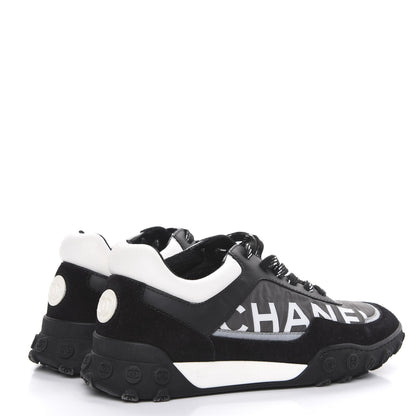 Chanel Nylon Calfskin Suede CC Sneakers 36 Grey Black White 4 of 8