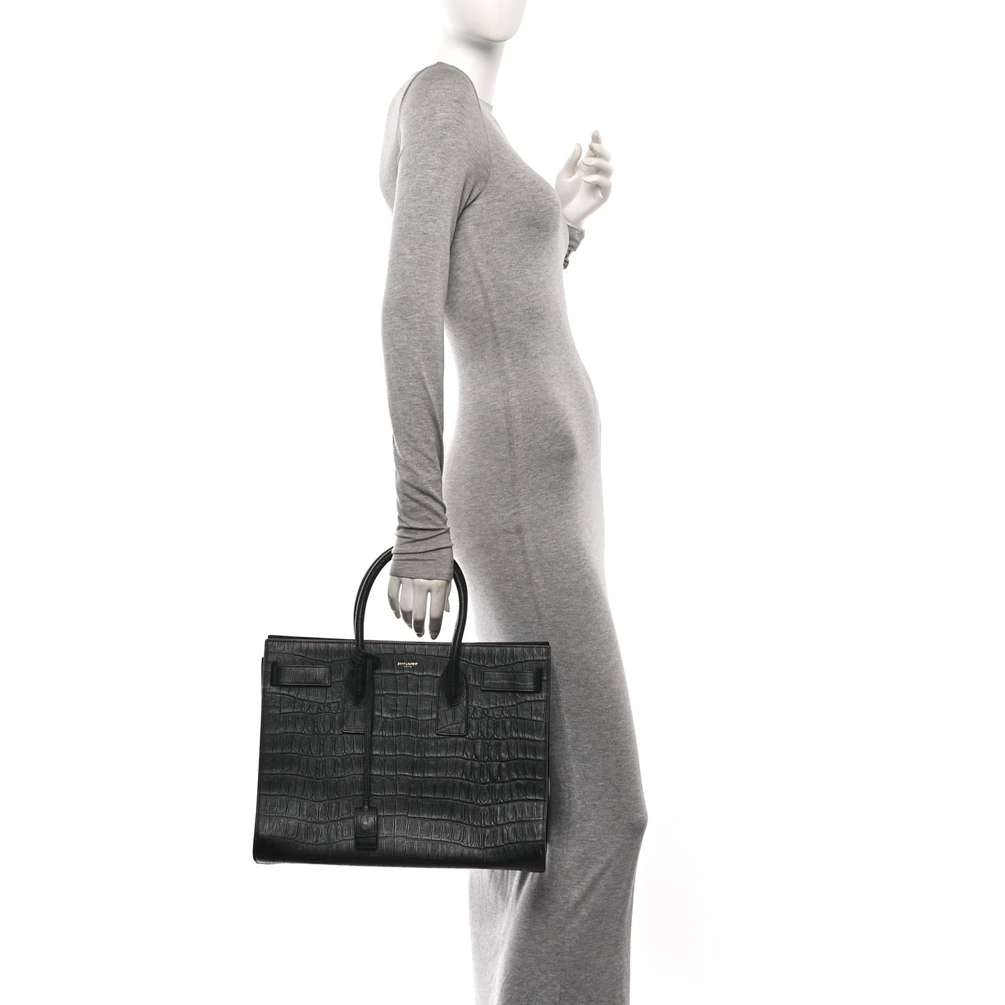 Calfskin Crocodile Embossed Large Sac De Jour Carryall Black