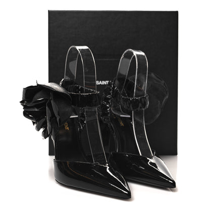 Saint Laurent Patent Freja 105 Flower Ankle Pumps 37.5 Black 9 of 9