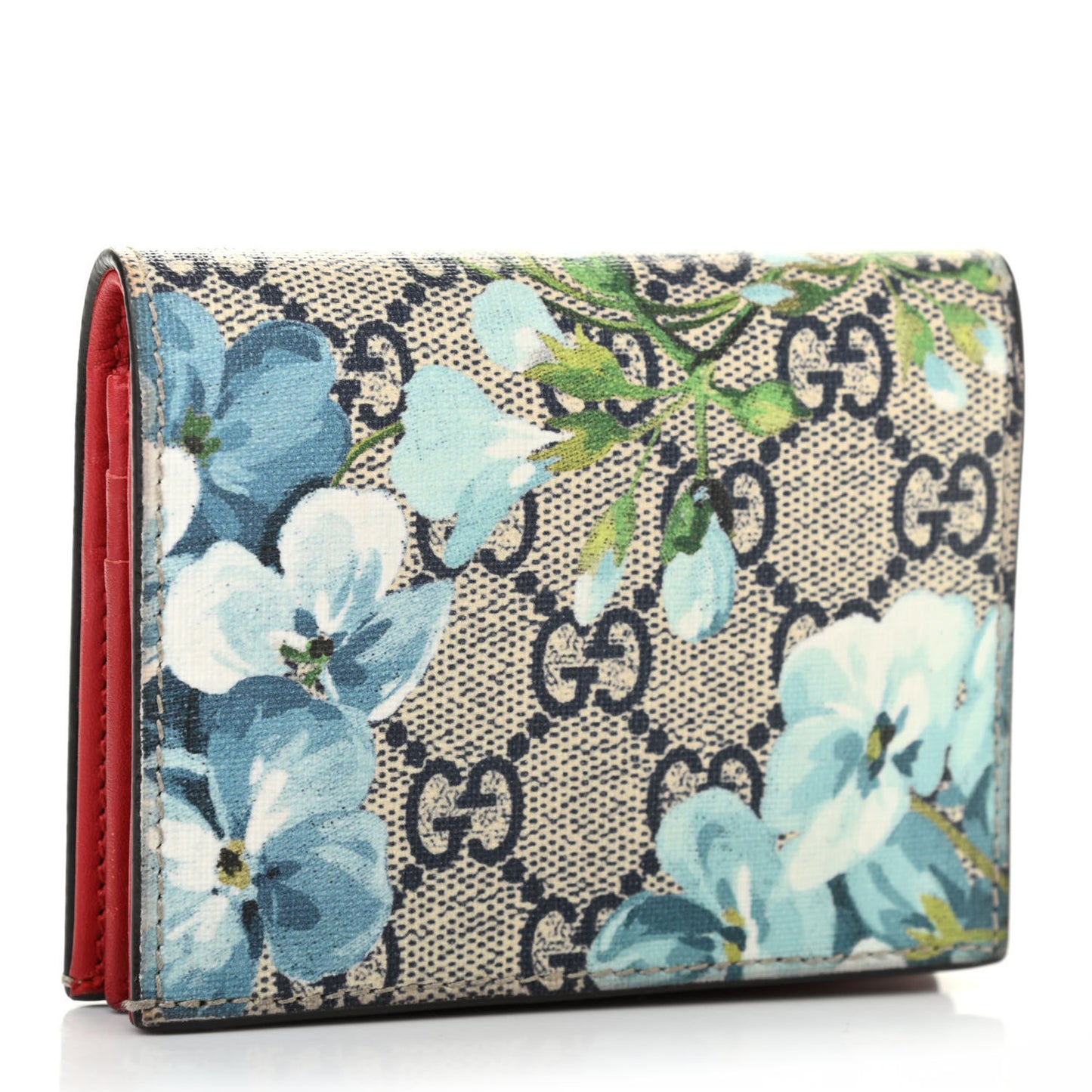 GG Supreme Monogram Blooms Card Case Beige Blue Navy Hibiscus Red