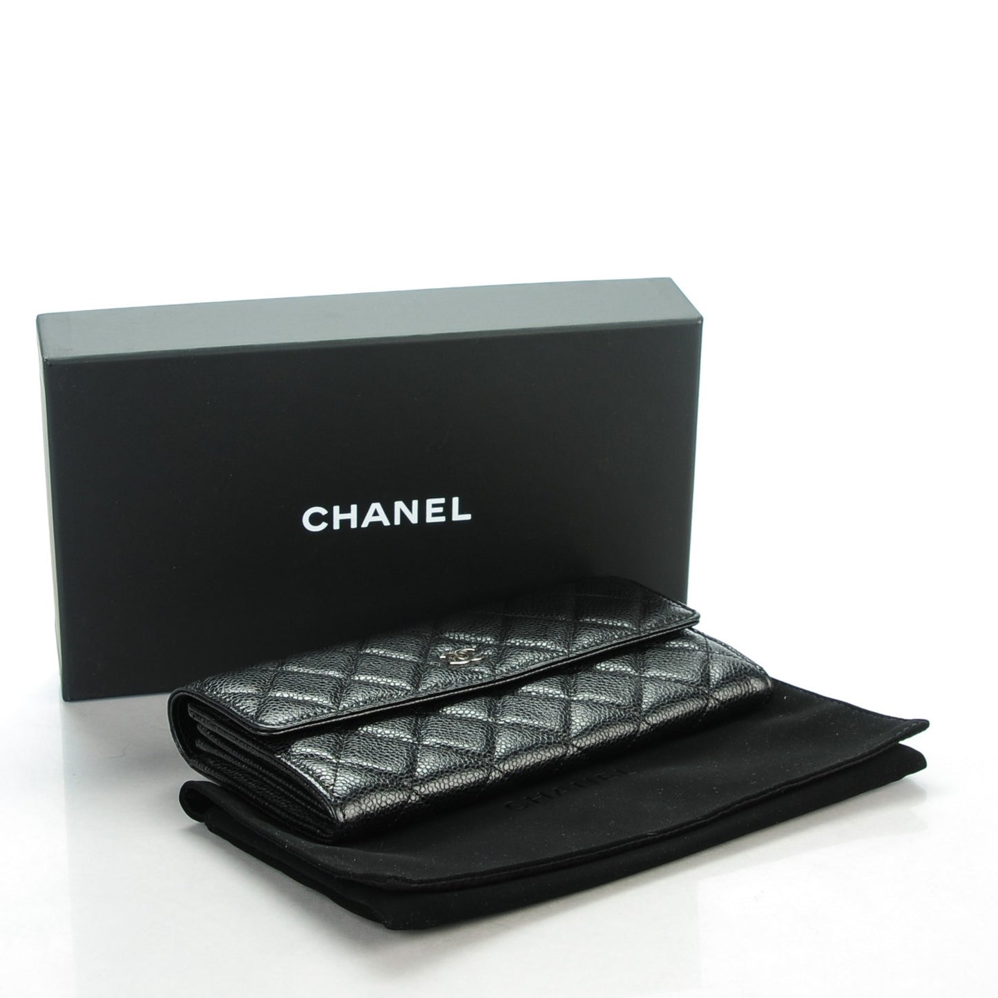 Caviar Quilted Long Flap Wallet Black