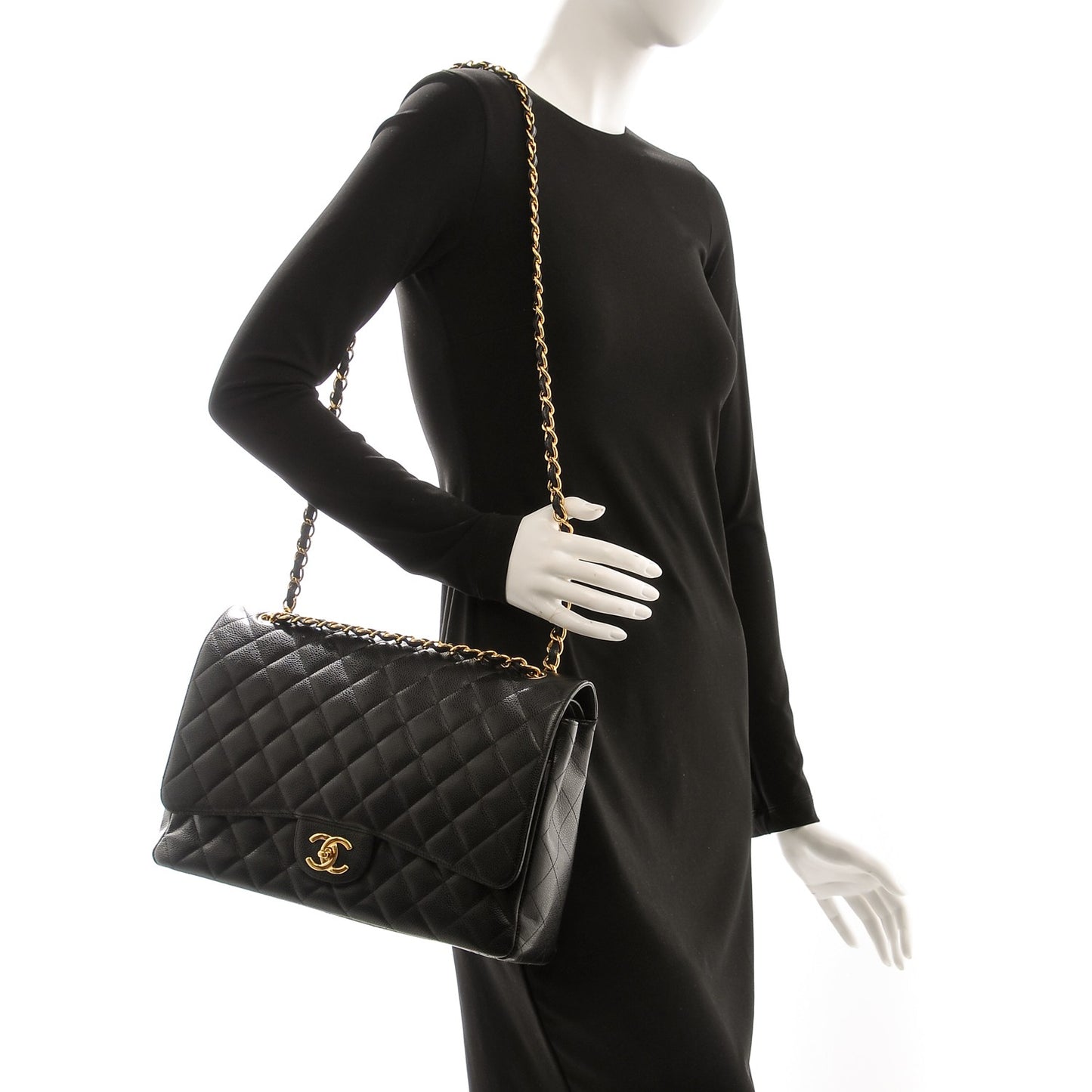 Caviar Quilted Maxi Double Flap Black