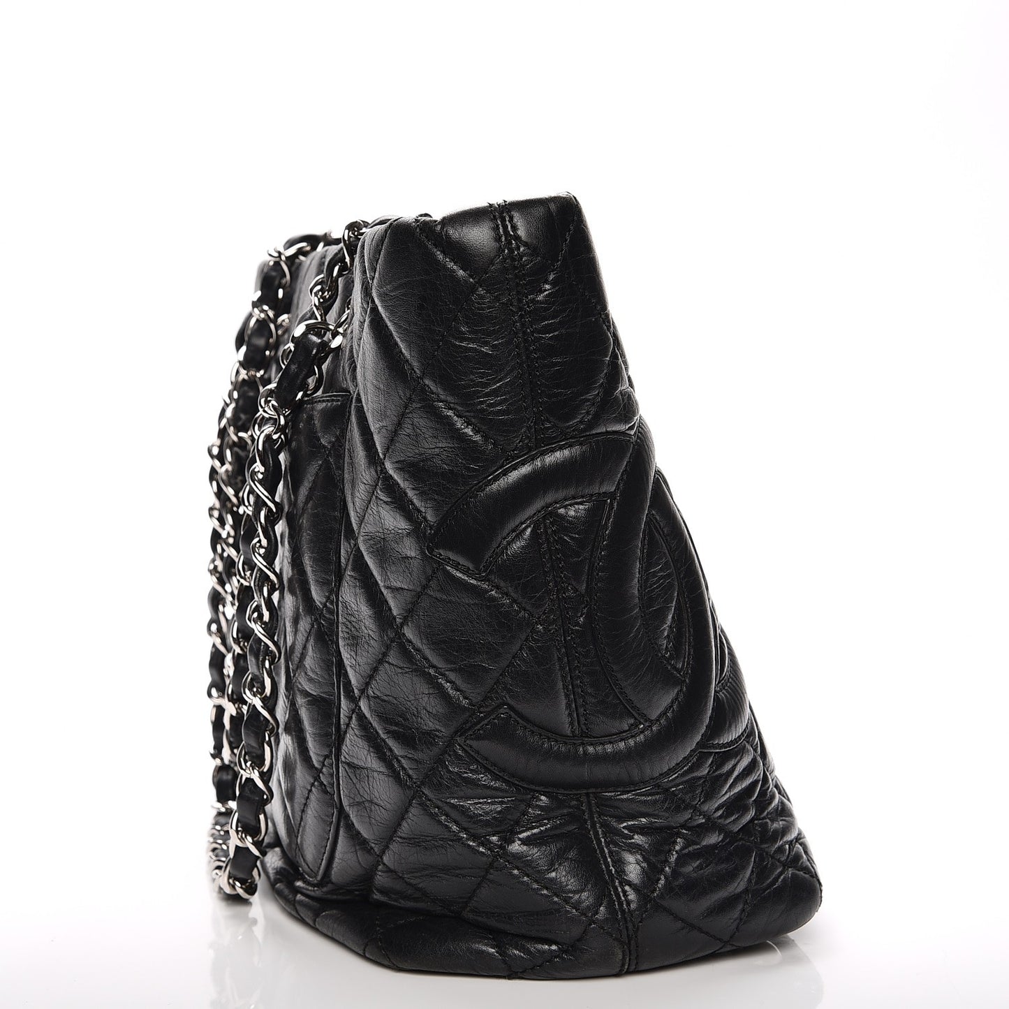 Aged Calfskin Quilted Large Cotton Club Tote Black