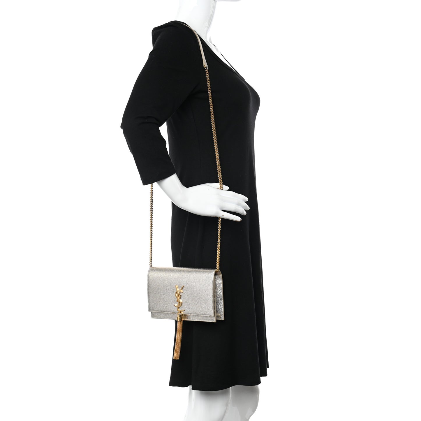 Metallic Calfskin Kate Monogram Tassel Chain Wallet Gold