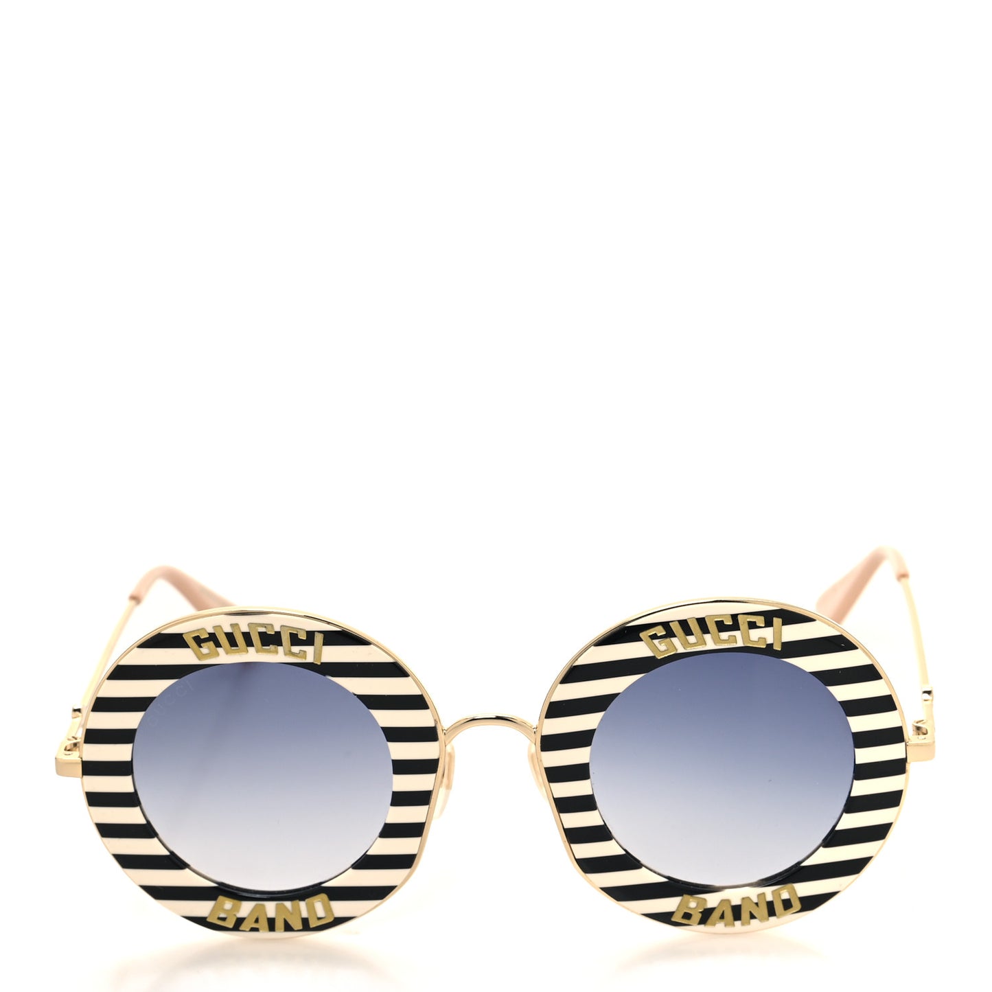 Metal Acetate Striped Gucci Band Round Frame Sunglasses GG0113S Black White