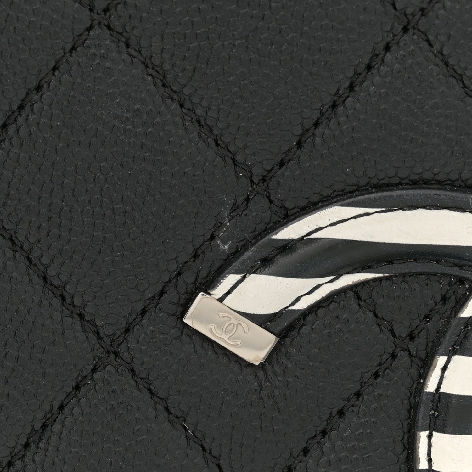 Chanel Caviar Quilted Striped Medium CC Filigree Vanity Case Black White 12 of 12