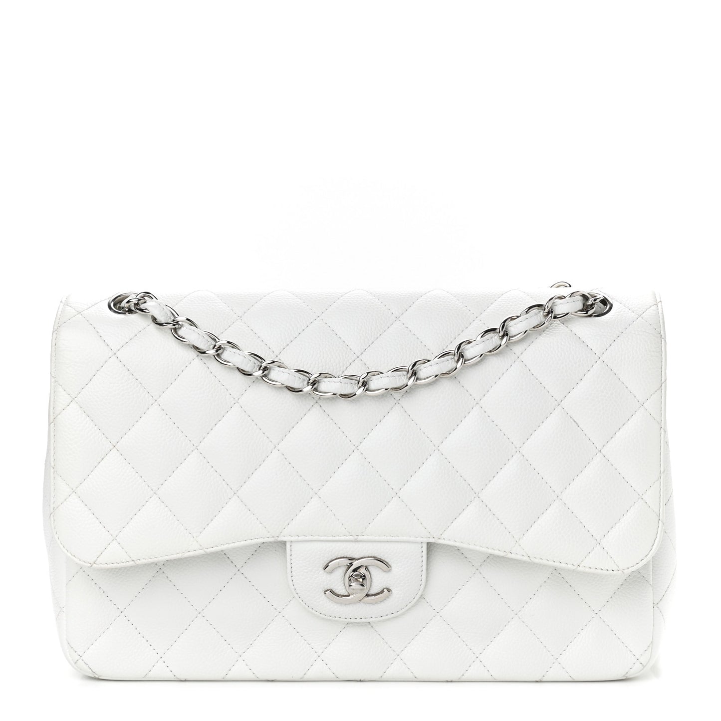 Caviar Quilted Jumbo Double Flap White