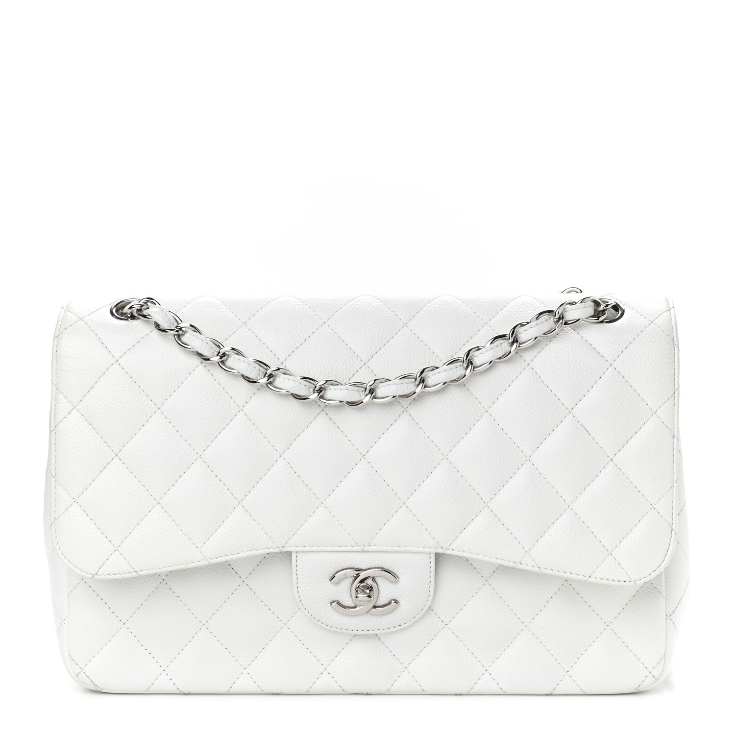 Chanel Caviar Quilted Jumbo Double Flap White 1 of 12