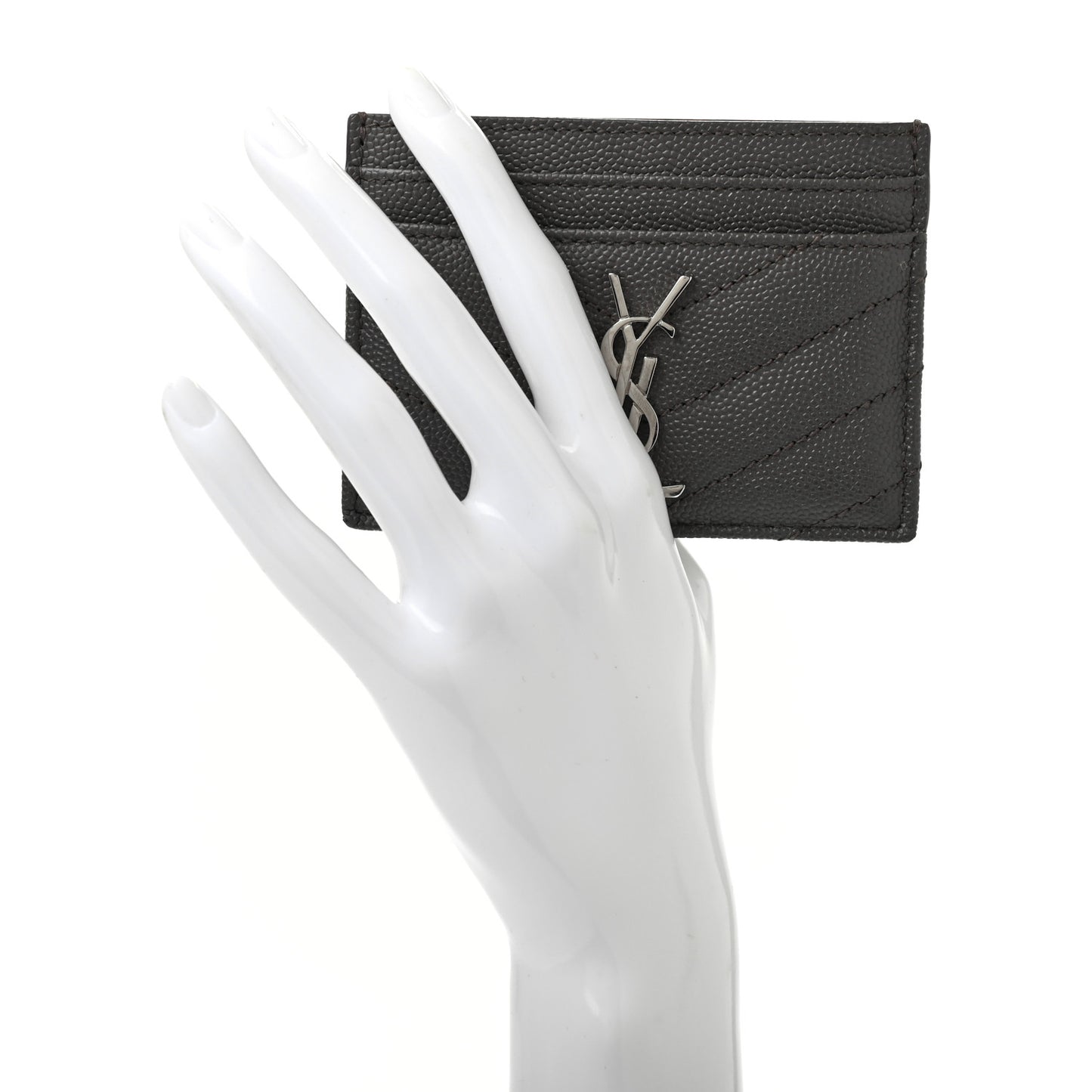 Grain De Poudre Matelasse Chevron Monogram Credit Card Case Coal