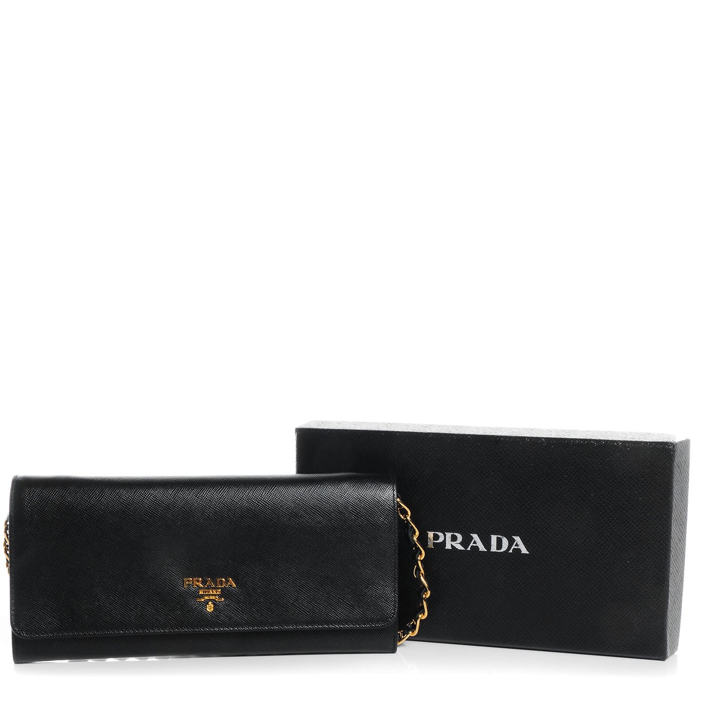 Saffiano Metal Oro Chain Wallet Nero Black