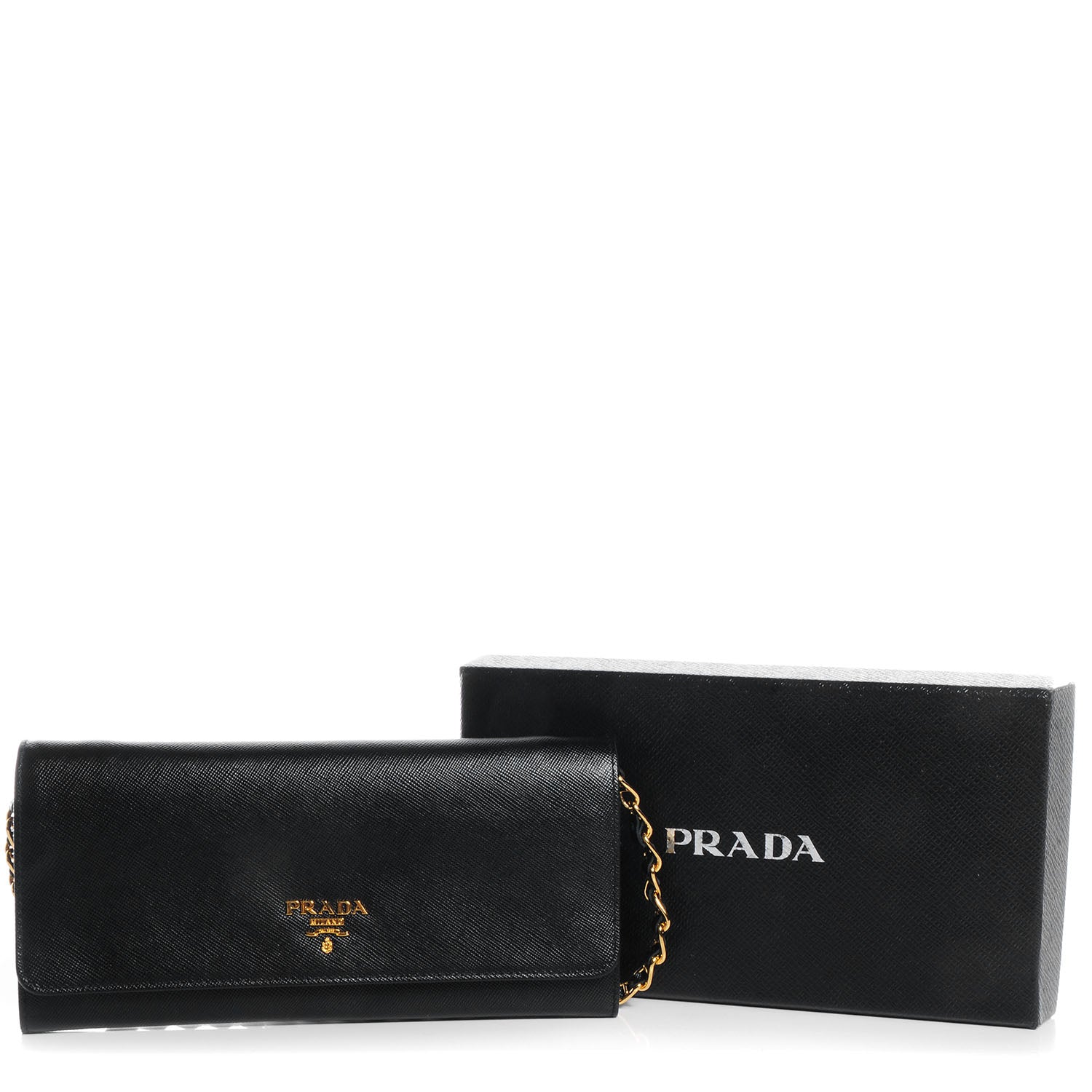 Prada Saffiano Metal Oro Chain Wallet Nero Black 5 of 9