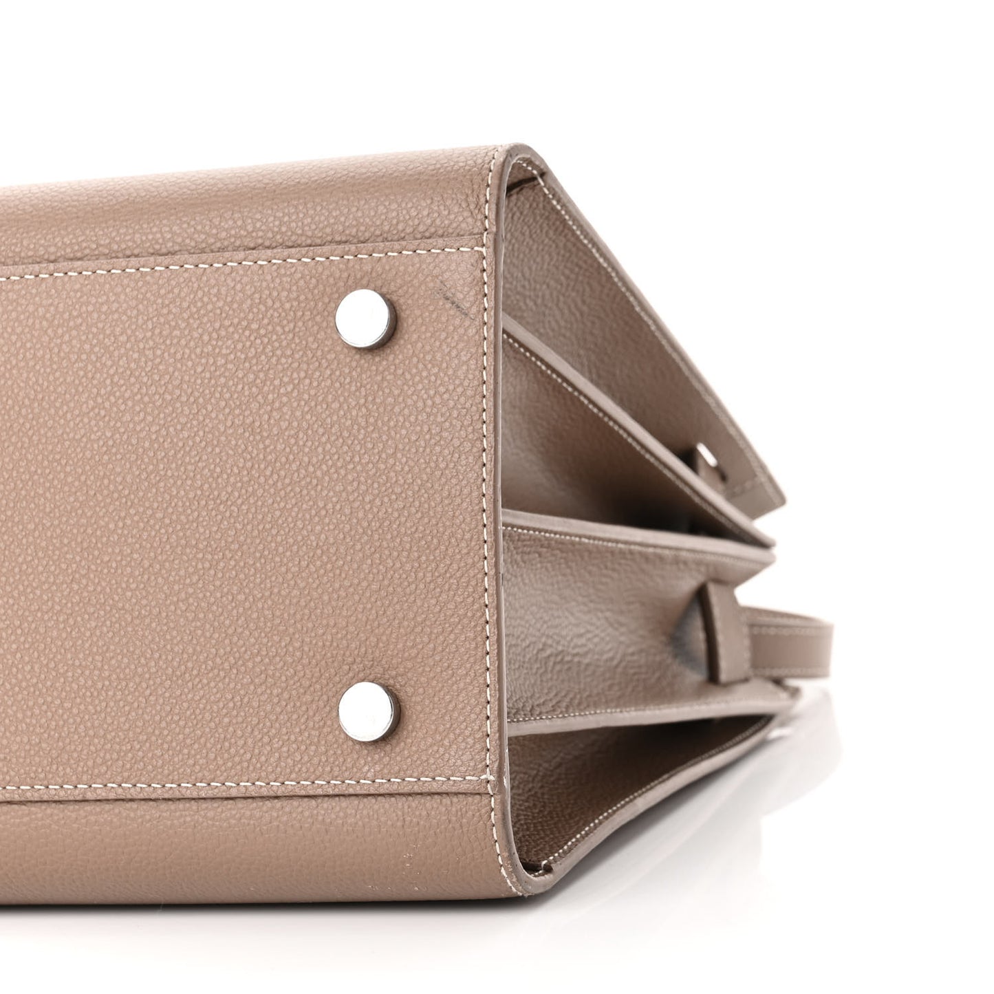 Grained Calfskin Topstitch Small Classic Sac De Jour Taupe