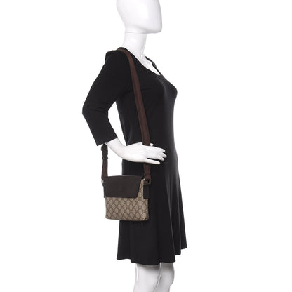 Gucci GG Supreme Monogram Selleria Calfskin Small Satchel Messenger Bag Beige Ebony Cocoa Dark Chocolate 2 of 14