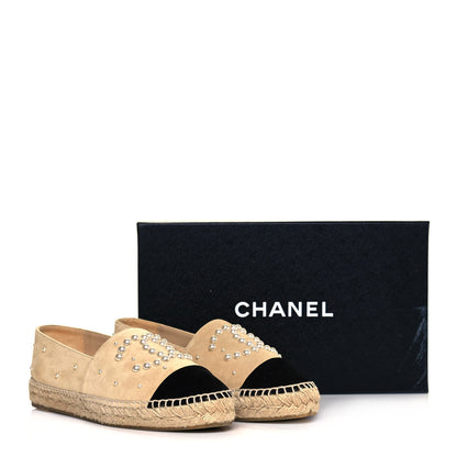Chanel Suede Pearl CC Espadrilles 38 Beige Black 10 of 10