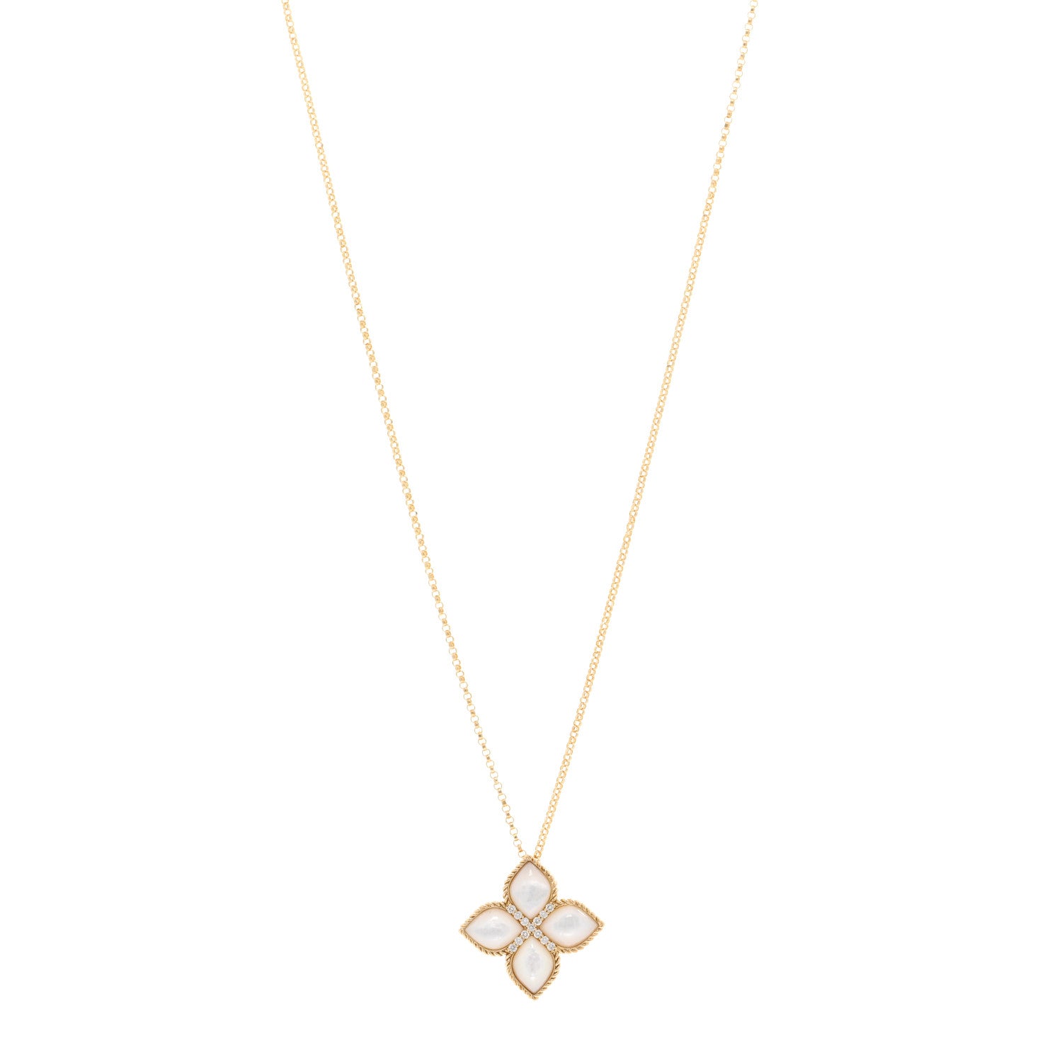 Roberto Coin 18K Yellow Gold Diamond Mother of Pearl Venetian Princess Medium Flower Pendant Necklace 1 of 4