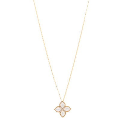 Roberto Coin 18K Yellow Gold Diamond Mother of Pearl Venetian Princess Medium Flower Pendant Necklace 1 of 4