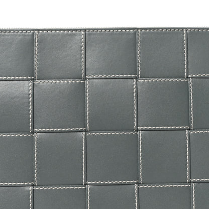 Bottega Veneta Urban Calfskin Maxi Intrecciato Large Cassette Wristlet Pouch Slate Natural 7 of 7
