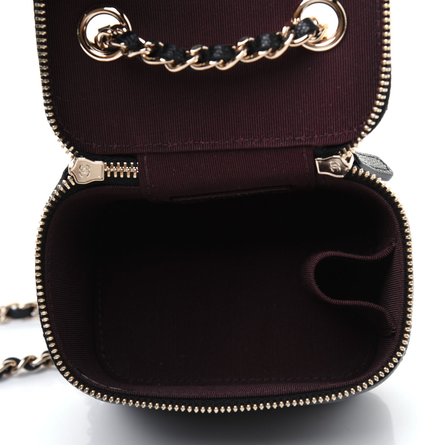 Caviar Quilted Mini Vanity Case With Chain Black