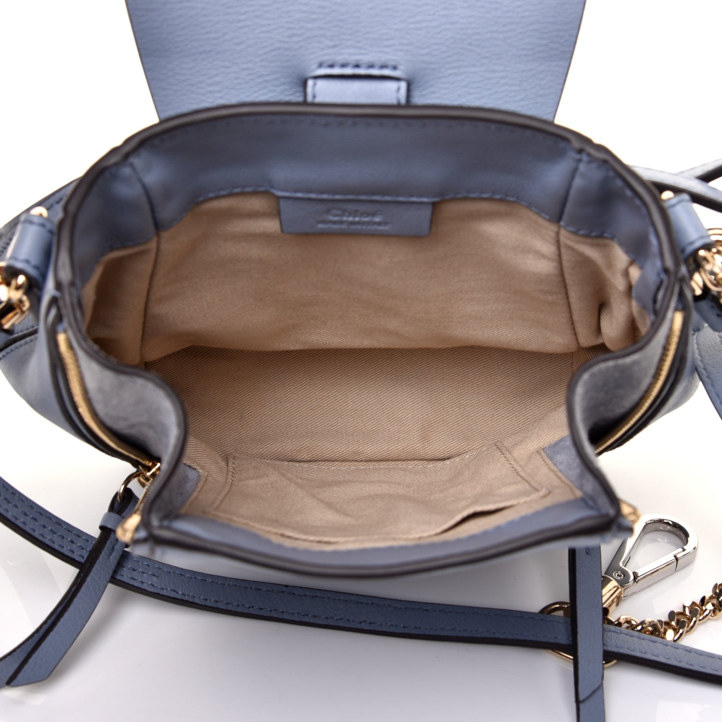 Suede Calfskin Mini Faye Backpack Washed Blue