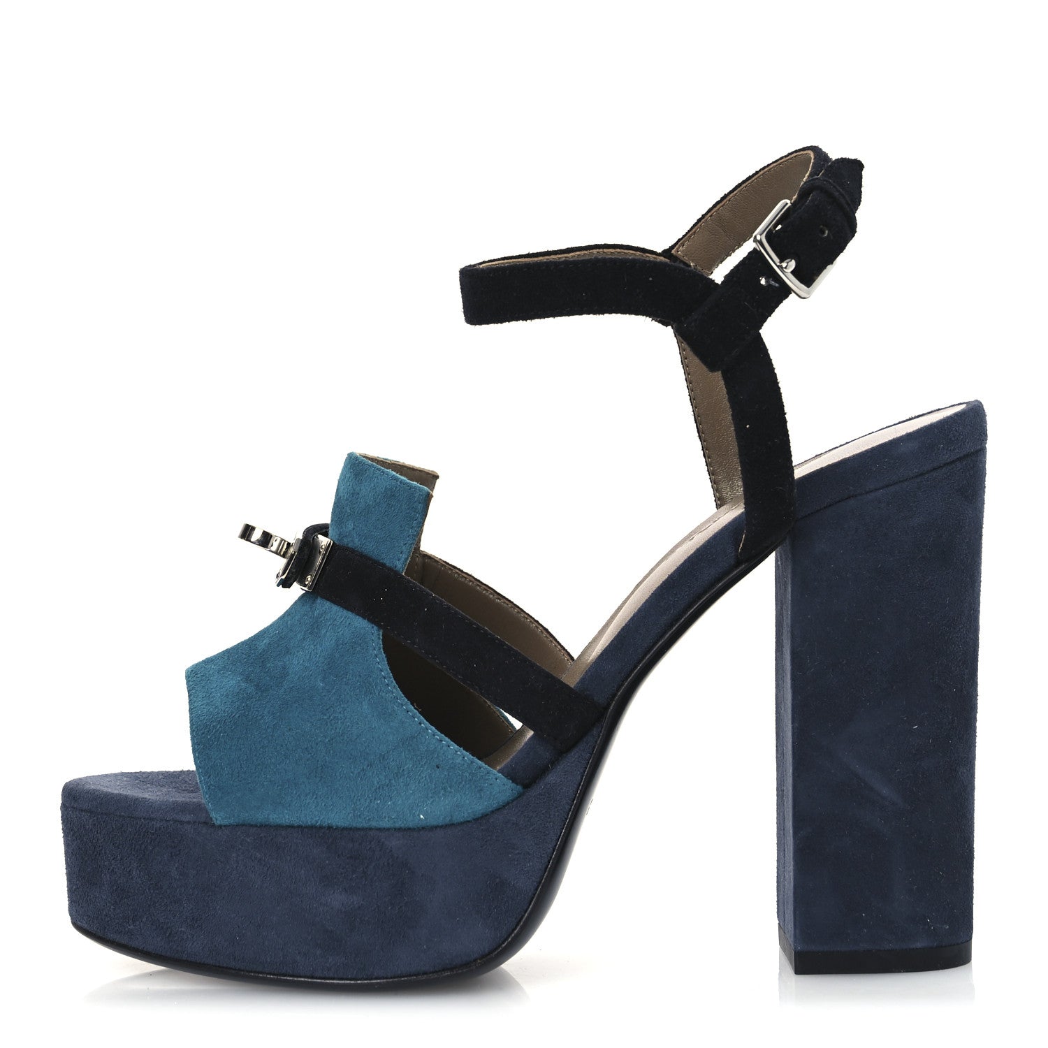 Hermes Suede Goatskin Calas Sandals 37.5 Vert Oxford Bleu Celeste Black 1 of 14