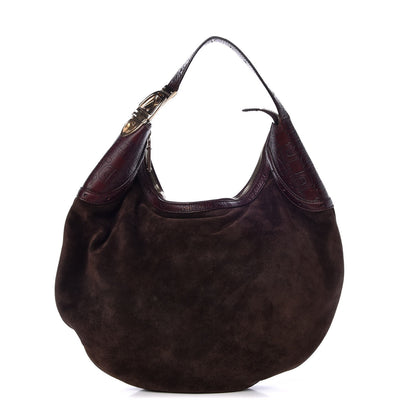 Gucci Suede Horsebit Embossed Glam Hobo Dark Brown 1 of 10